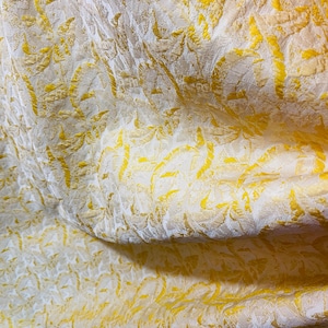 Yellow Cream abstract popcorn Mikado brocade flower design great for wedding dress prom table cover and more made in ITALY