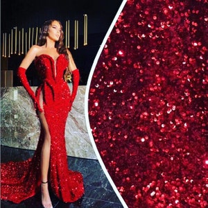 Red  4 way stretch velvet sequence velvet great fabrics for prom dress table cover and much more made in Sp