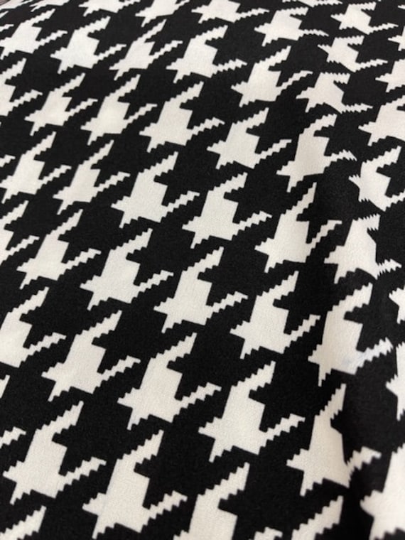 Houndstooth Stretch Ponte Knit Fabric, Ivory Black, Made in Italy