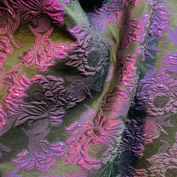 Purple black metallic Mikado brocade flower design great for wedding dress prom table cover and more made in ITALY