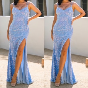 babe blue iridescent ab sequins velvet 4way stretch great fabrics for prom dress table cover and much more made in Sp