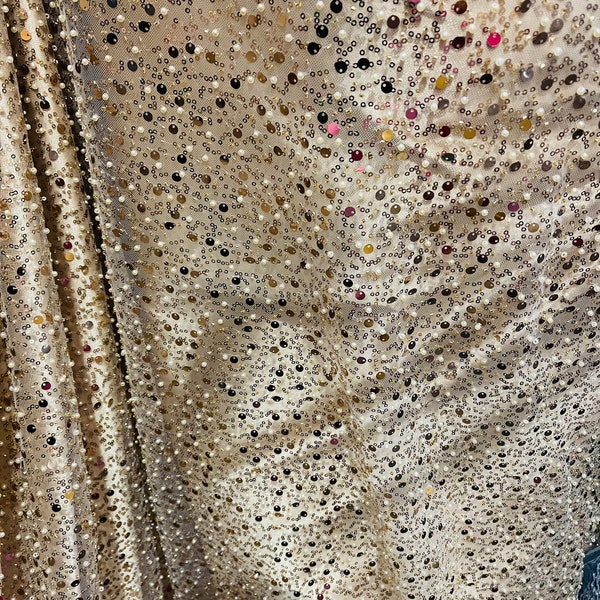 gold heavy sequins beaded stone lace great fabrics for prom dress table cover and much more made in italy