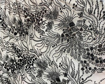 Black heavy sequins beaded stone lace great fabrics for prom dress table cover and much more made in italy