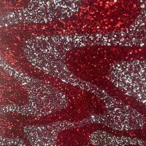 Red with silver swirly design 4 way stretch velvet sequins  great fabrics for prom dress table cover and much more made in Italy