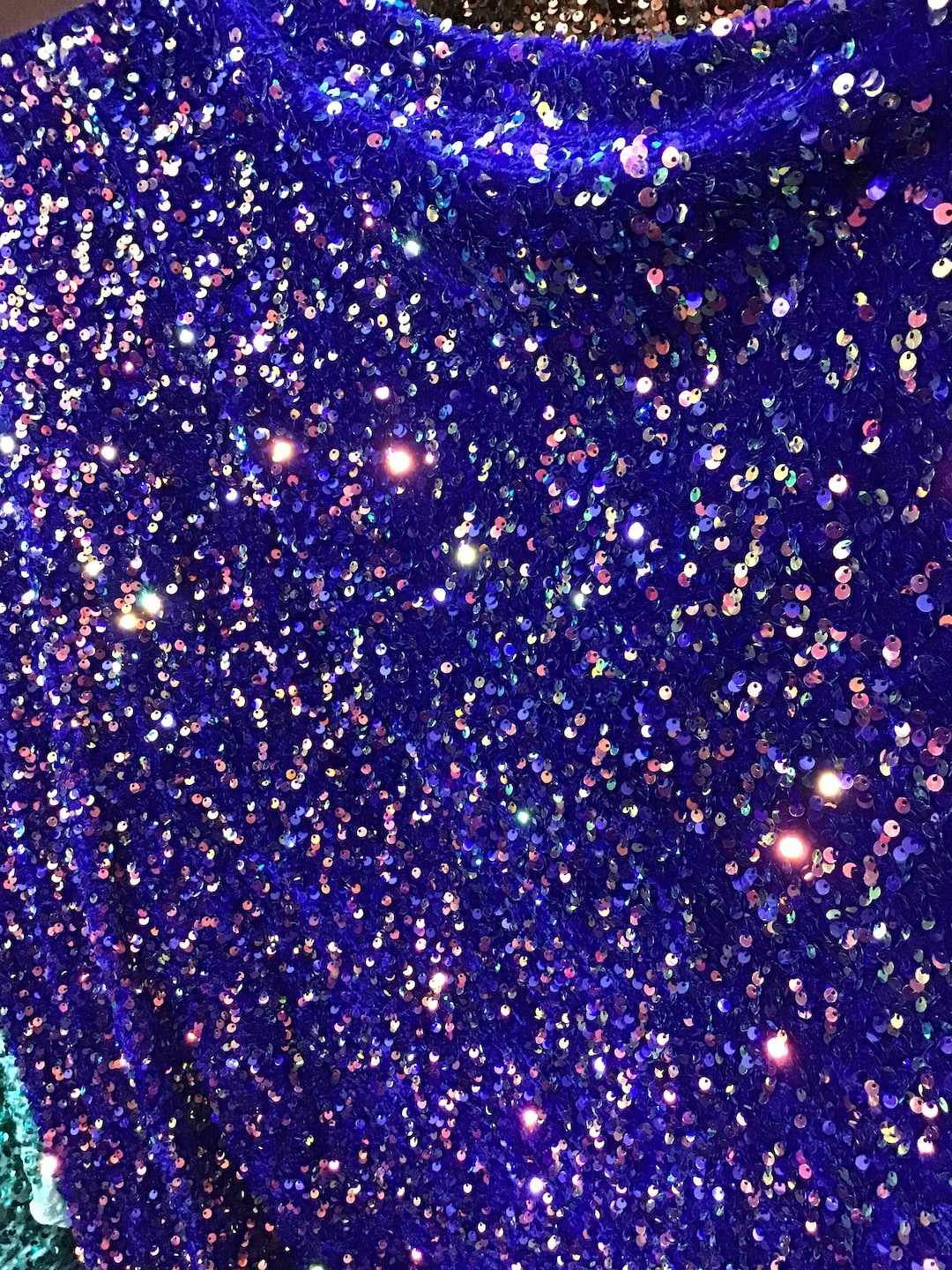Royal Blue Iridescent AB Sequins Design 4 Way Stretch Sequins Velvet