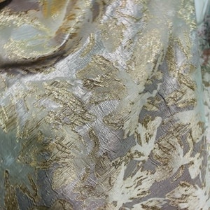 designer silver with gold flower Mikado brocade great for wedding dress prom table cover and more made in ITALY