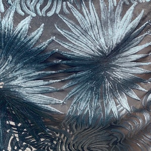 Hunter green on black  4 way stretch sequins lace great fabrics for prom dress table cover and much more made in France