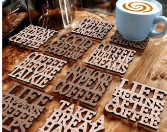 Coffee Coaster Collection – Laser Cut Wooden Drink Coasters