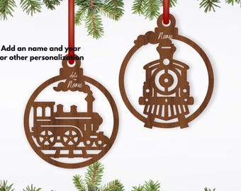 Personalized Steam Engine Ornament | Wooden Train Keepsake