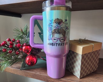 40oz, hairstylist life, shimmer Ombre tumbler, Sublimation White Ombre Glitter,  Holographic Shimmer Tumbler