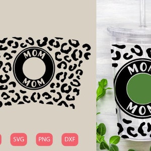 May include: A black and white leopard print design with the word "MOM" in a circle. The design is perfect for a tumbler or other crafting projects.