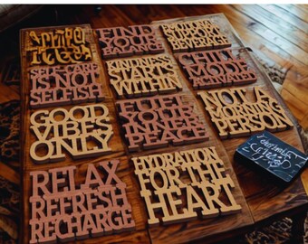 Sips & Sanity Coaster Collection – Laser Cut Wooden Coasters, gift for home, graduation, bridal shower, wedding, teacher