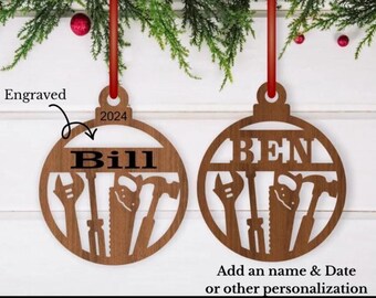 Personalized Handyman Ornament | Custom Wood Tools Decor | Gift for Tradesman, DIYer or Mechanic | Dad's Tool Shed Keepsake