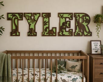 Custom Dinosaur Name Letters, Personalized Dino Nursery Decor, Wooden Wall Name Sign, Dinosaur Bedroom Decor, Baby Boy Room Sign