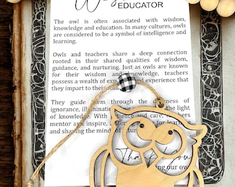 Wooden Owl Charm – Customizable Teacher Gift, Rearview Mirror Decoration