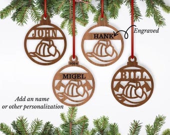 Personalized Firefighter Ornament – Wooden Helmet & Axes Christmas Gift