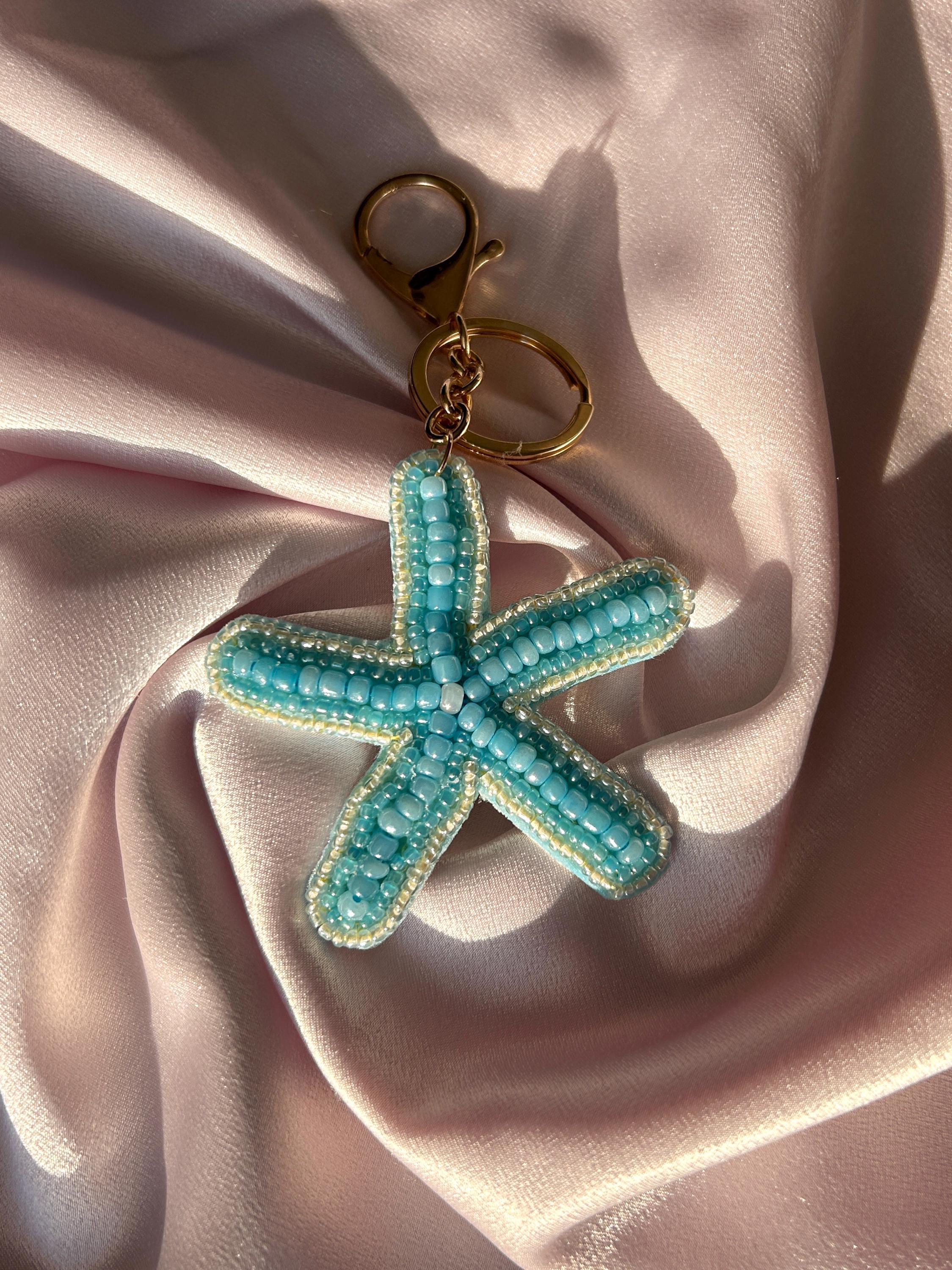 Bead embroidery Starfish Bag Charm–Handmade Coastal Keychain, Ocean Purse Accessory, Summer Gift for Her, Beach Lover Charm, summer outfit
