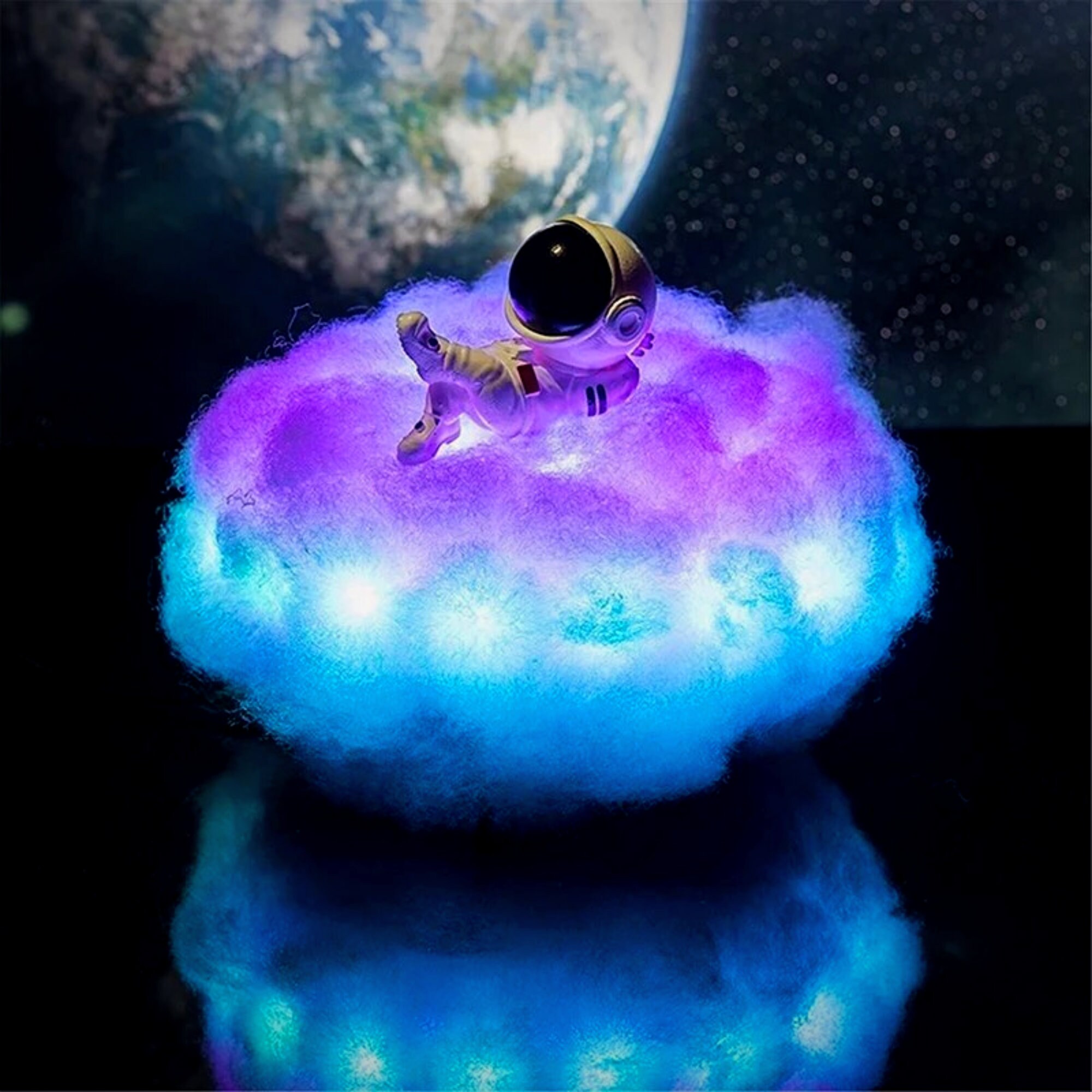 LED Colorful Clouds Astronaut Lamp With Rainbow Effect as