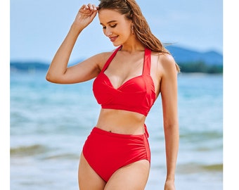 Hoch tailliertes Bikini Set für Frauen - Neckholder-Badeanzug mit Print Bodysuit-Badeanzug - Bikini für den Sommer