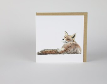 Fox with winter coat. Luxury greeting card, handmade, with craft envelope, blank inside. Pencil portrait. Wildlife Art