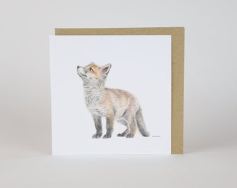 Fox. Little Fox Luxury greeting card, handmade, with craft envelope, blank inside. Pencil portrait. Wildlife Art