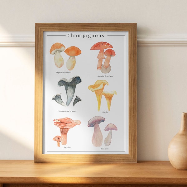 Affiche botanique Champignons d’automne // aquarelle art botanique vintage // A5