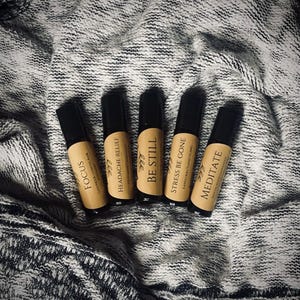 Pure Essential Oil Rollers | 100% Natural Coconut Oil Carrier | Stress, Headache, Focus, Meditation | Aromatherapy | Handmade | 10mL Bottles