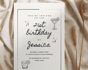 Minimalist 21st Birthday Invitation Template – Editable Canva Design