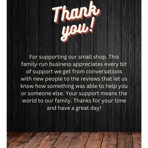 Puede incluir: Un mensaje de agradecimiento en un fondo de madera oscura con el texto "DIY WITH CHRIS" en la parte superior y "&iexcl;Gracias!" en letras rojas grandes. El mensaje expresa gratitud por apoyar una peque&ntilde;a empresa familiar.