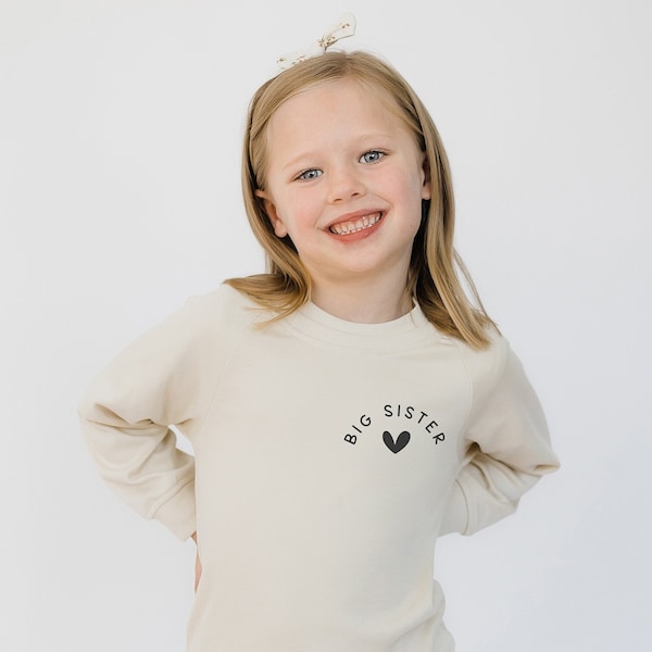Big Sister Organic Cotton Pullover | Lightweight Natural Toddler Top | Minimalist Matching Sibling Shirts | Certified Organic Kid's Clothing