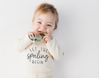 Organic Newborn Bodysuit | Let The Spoiling Begin | Gender Neutral Coming Home Outfit | Certified Organic Cotton | Natural Infant Gown