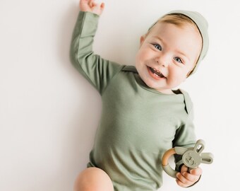 Baby Bodysuit + Matching Knotted Hat BUNDLE | Select Any Design In The Shop | Gender Neutral Baby Gift Set | Certified Organic Baby Clothes