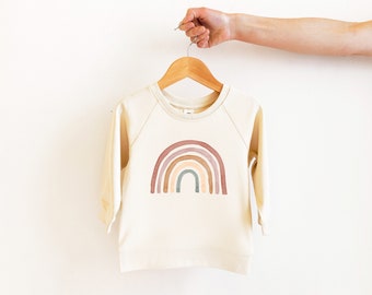 Watercolor Rainbow Natural Organic Cotton Pullover | Minimalist Boho Kid's Clothing | Toddler Shirt | Buttery Soft Girl's Top