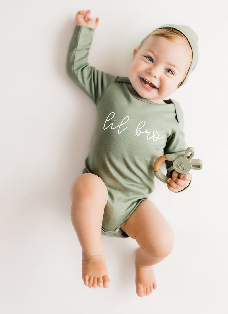 Lil Bro Baby Brother Organic Cotton Onesie Matching Sibling Outfits Little Brother Infant Bodysuit Newborn Coming Home Outfit image 5