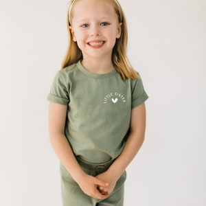 Little Sister Organic Cotton T-Shirt Natural Shirt Little Sister Pocket Design Shirt Minimalist Kid's Clothing Matching Sibling Tops image 5