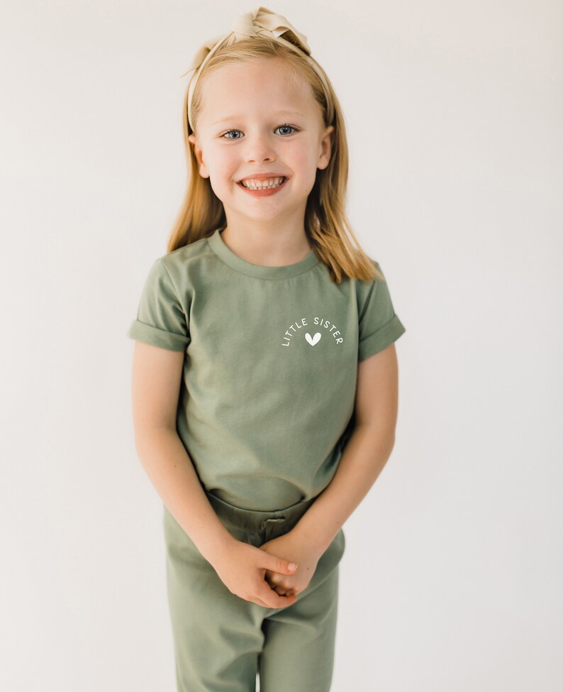 Little Sister Organic Cotton T-Shirt Natural Shirt Little Sister Pocket Design Shirt Minimalist Kid's Clothing Matching Sibling Tops image 5