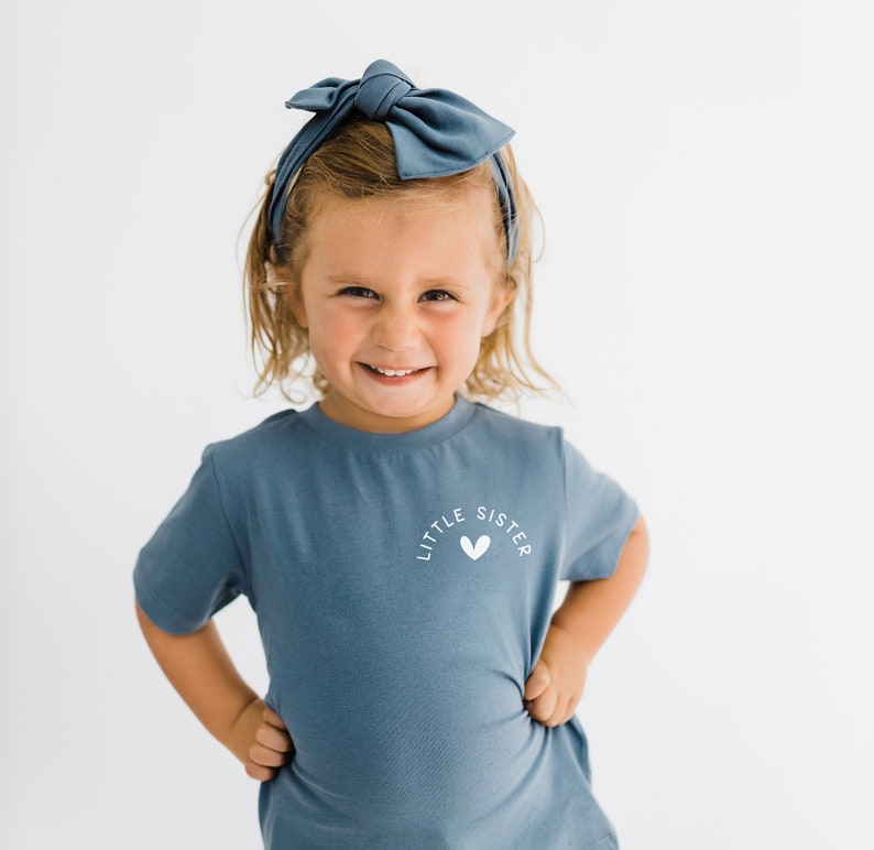 Little Sister Organic Cotton T-Shirt Natural Shirt Little Sister Pocket Design Shirt Minimalist Kid's Clothing Matching Sibling Tops image 3