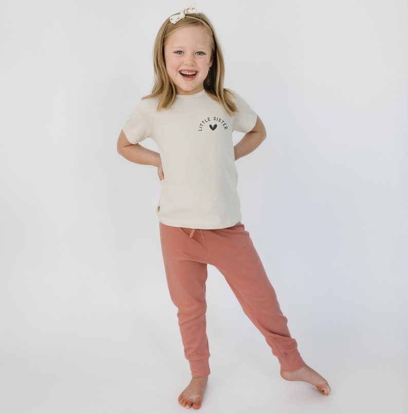 Little Sister Organic Cotton T-Shirt Natural Shirt Little Sister Pocket Design Shirt Minimalist Kid's Clothing Matching Sibling Tops image 4