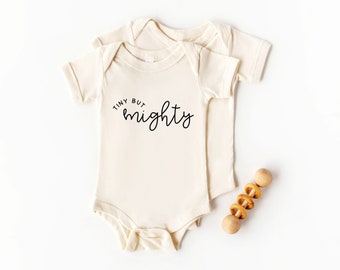 Tiny But Mighty 100% Certified Organic Baby Bodysuit | NICU Baby Onesie | Miracle Baby | Little Fighter | Gift for Newborn | Gender Neutral