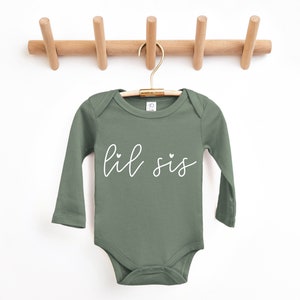 Lil Sis Organic Cotton Baby Bodysuit Little Sister Onesie Matching Sibling Outfit Newborn Girl Bodysuit image 5