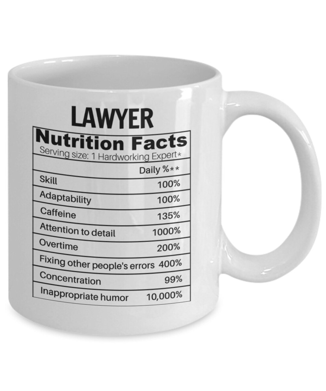 Lawyer Nutrition Facts Coffee Mug, Funny Gifts for Best Law School Grad