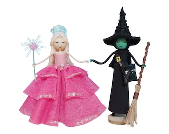 Bambola malvagia fatta a mano (set), bambola Glinda, bambola Elphaba, strega malvagia, bambola fata