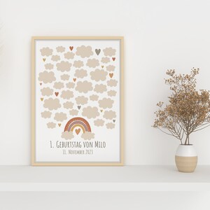 GÄSTEPOSTER 1. Geburtstag, Wolken & Regenbogen, Boho, personalisiert, Poster oder Digital, Geschenk, Gästebuch, Gästebuchposter