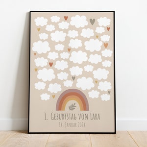 GÄSTEPOSTER 1. Geburtstag, Wolken & Regenbogen, Boho, personalisiert, Poster oder Digital, Geschenk, Gästebuch, Gästebuchposter