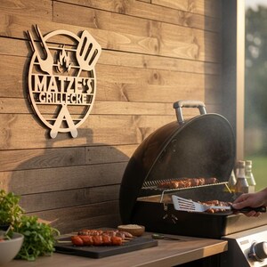 Letrero de parrilla personalizado, rincón de parrilla, fiesta de barbacoa, maestro de la parrilla, regalo, regalo de cumpleaños de barbacoa para un amigo, idea de regalo de madera, fiesta de barbacoa imagen 2