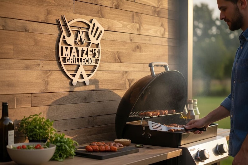 Letrero de parrilla personalizado, rincón de parrilla, fiesta de barbacoa, maestro de la parrilla, regalo, regalo de cumpleaños de barbacoa para un amigo, idea de regalo de madera, fiesta de barbacoa imagen 2