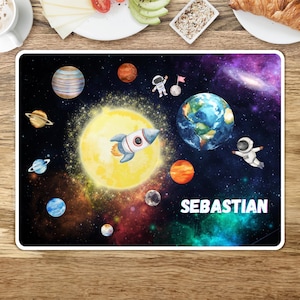 Tischset personalisiert, Platzdeckchen, Platzmatten, Platzset, Weltall Motiv, Geschenkidee für Kinder, mit Namen, Planeten, Astronomie