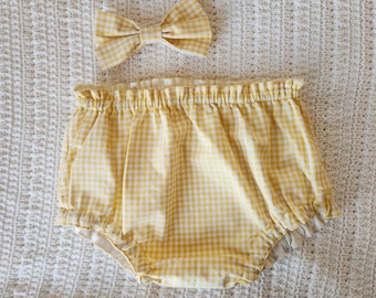 Gelbes Vichy-Hosen-Set