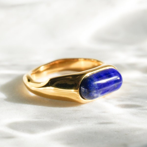 Bague en lapis lazuli - Bague en or 18 carats, bague irrégulière, jonc tendance, bijoux de mariage, grosse bague, cadeau de mariée, bijoux d'été, bague pour femme