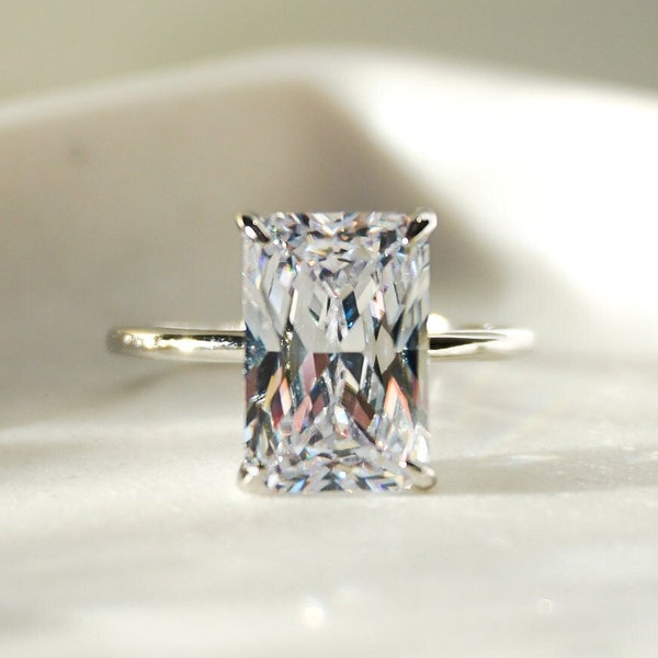 Bague de fiançailles CZ DIAMANT, bague solitaire, diamant taille radiant, bague tendance, bague en argent sterling 925, bague superposable, cadeau pour elle